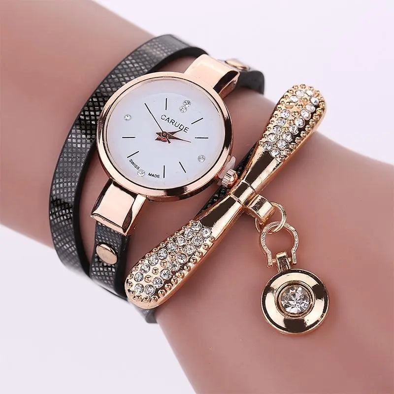Stylish Leather Band Watch for Women - Casual Design - Dark Blue Femina Worldwide