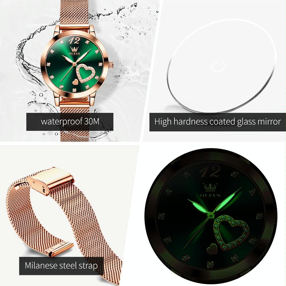 Waterproof Heart-shaped Women Quartz Watch - Black