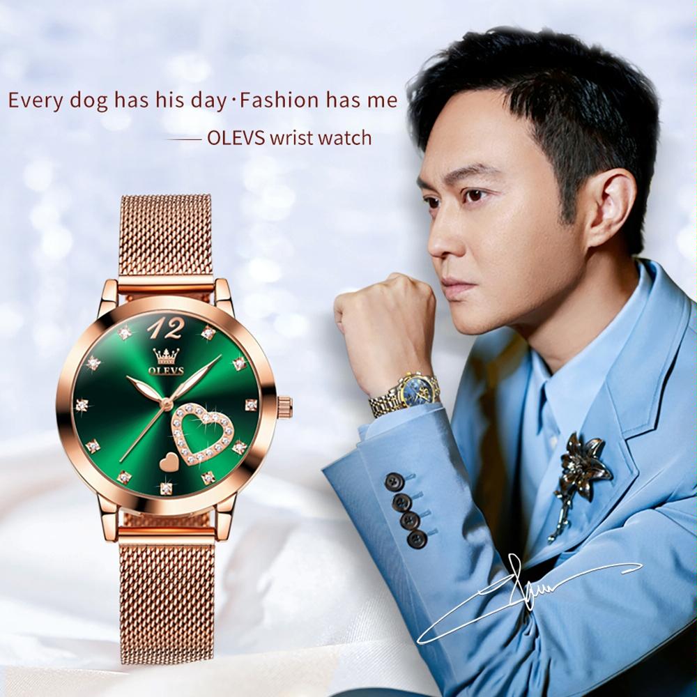 Waterproof Heart-shaped Women Quartz Watch - Black