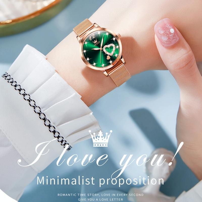 Waterproof Heart-shaped Women Quartz Watch - Black