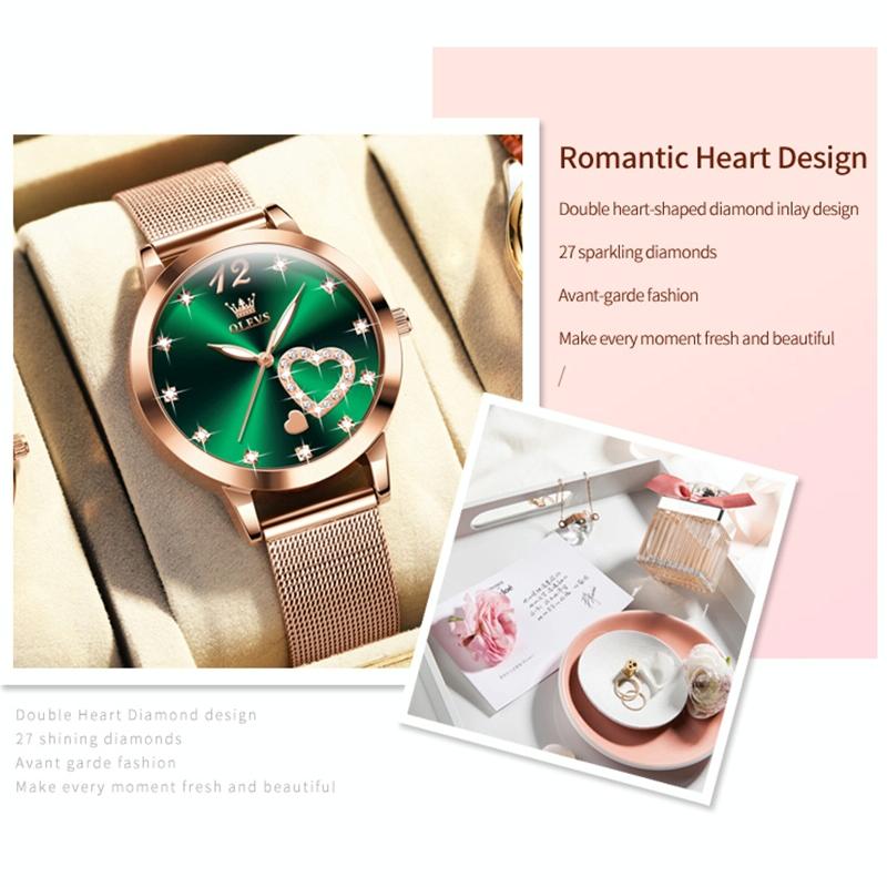 Waterproof Heart-shaped Women Quartz Watch - Black