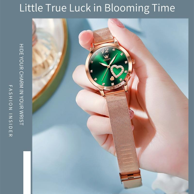 Waterproof Heart-shaped Women Quartz Watch - Black