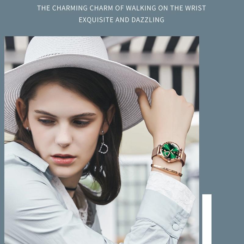 Waterproof Heart-shaped Women Quartz Watch - Black