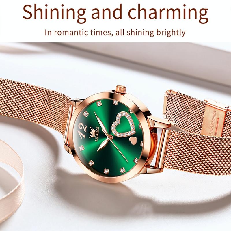 Waterproof Heart-shaped Women Quartz Watch - Black