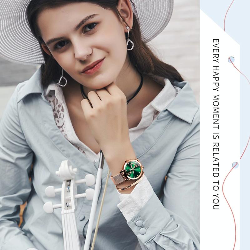 Waterproof Heart-shaped Women Quartz Watch - Black