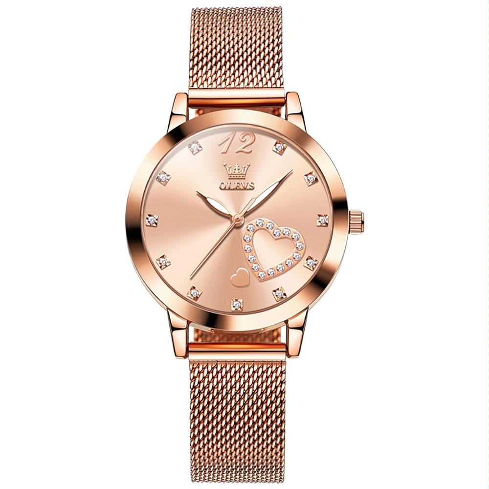 Waterproof Heart-shaped Women Quartz Watch - Black