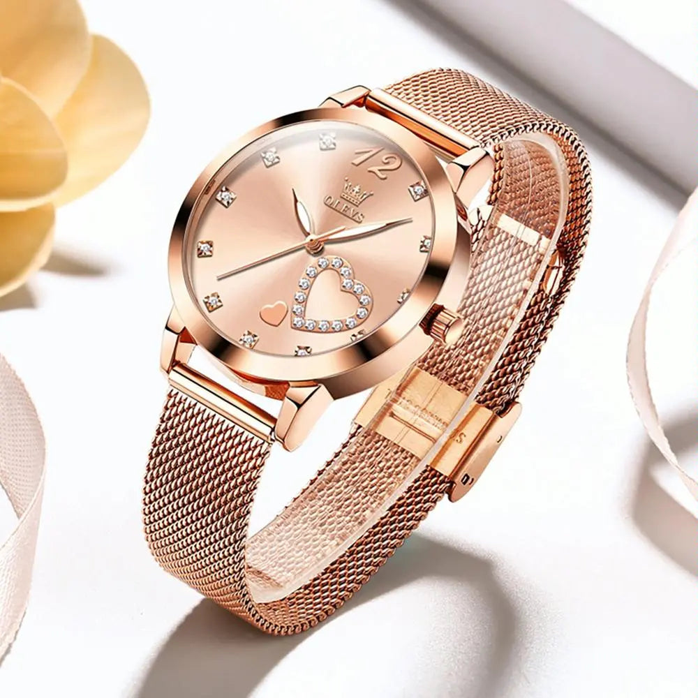Waterproof Heart-shaped Women Quartz Watch - Black Femina Worldwide