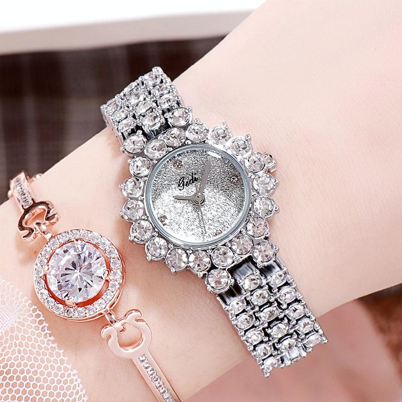 Women Quartz Bracelet Watch with Diamond Accents - Golden Shell Black Plate