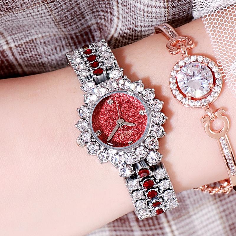 Women Quartz Bracelet Watch with Diamond Accents - Golden Shell Black Plate