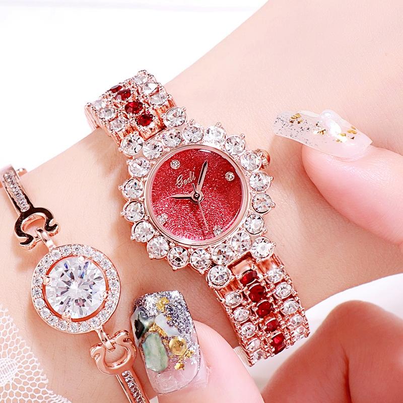 Women Quartz Bracelet Watch with Diamond Accents - Golden Shell Black Plate