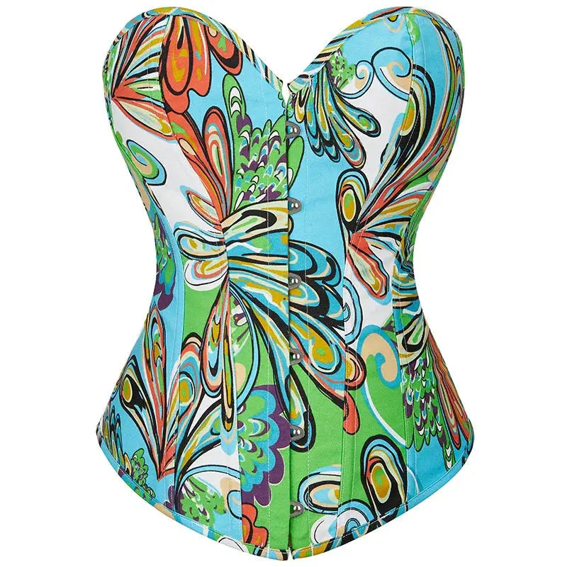 Green Bustier Corset Top With Thong Front 6 Busk Back Lace Plus Size Alluring Lingerie For Busty Women - Red - S Femina Worldwide