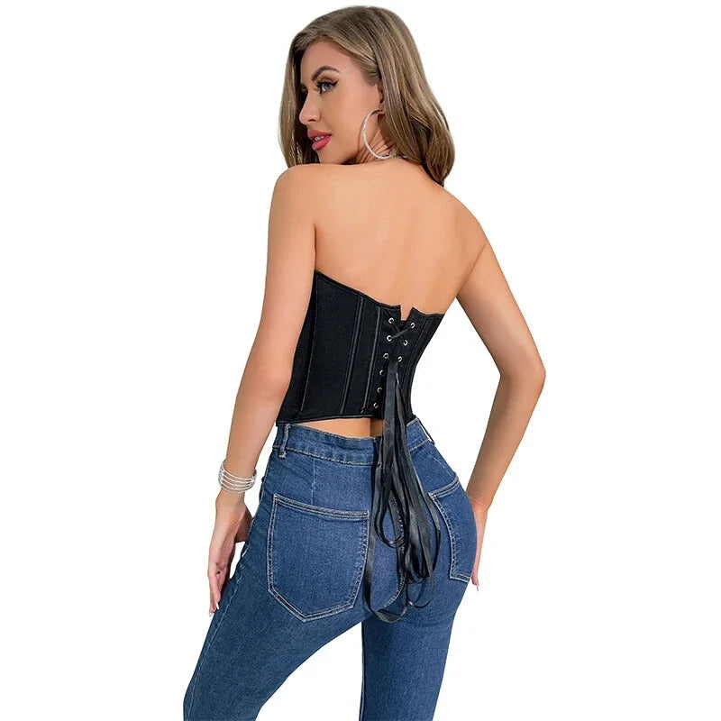 Translucent Gothic Bustier Crop Top Plus Size S-6Xl Burlesque Vintage Lingerie - Xxl