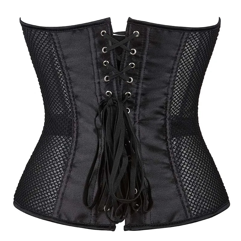 Transparent Gothic Corset With Thong Plus Size S-6Xl Mesh Net Lingerie Bustier - S