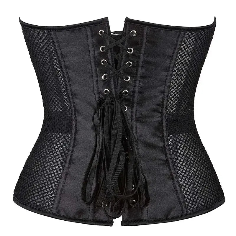 Transparent Gothic Corset With Thong Plus Size S-6Xl Mesh Net Lingerie Bustier - S Femina Worldwide