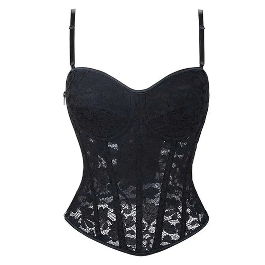 Xs-Xxl Spaghetti Strap Lace Mesh Lingerie With Padded Cups Plus Size Bustier - M
