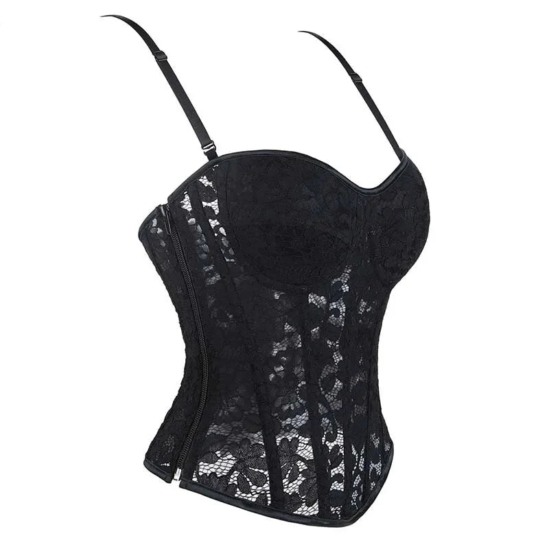 Xs-Xxl Spaghetti Strap Lace Mesh Lingerie With Padded Cups Plus Size Bustier - M