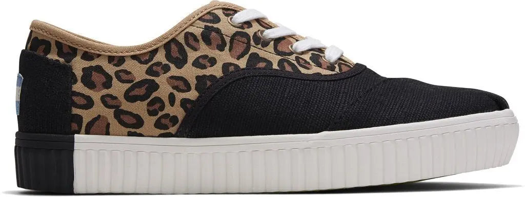 TOMS Womens Casual Canvas Shoes Sneakers Flats Low Cut - Black/Leopard - US Women 6 Femina Worldwide