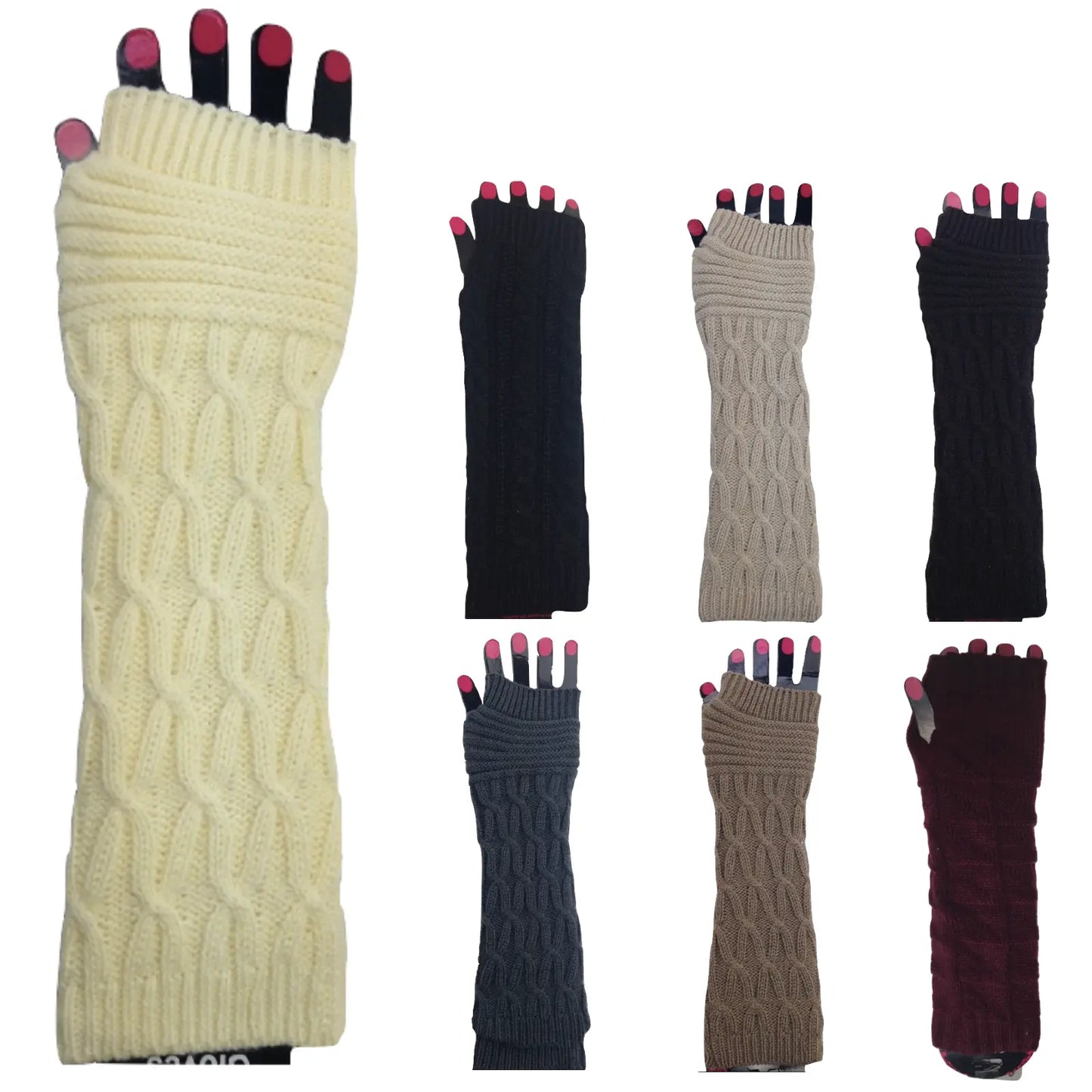 ARM WARMERS Knitted Long Fingerless Gloves Winter Mitten Cover Womens Party - Assorted Femina Worldwide
