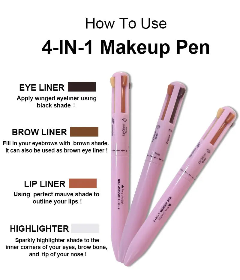 4-in-1 Multi-Functional Makeup Pen Set - Lip Liner, Highlighter, Eyeliner, Eyebrow Pencil (3 Shades, 3-Pack) Femina Worldwide
