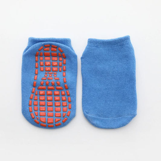 Blue 6-Pairs Adult Non-Slip Trampoline Socks - Colorful Anti-Skid Floor Socks with PVC Grip Dots, 35-42EU