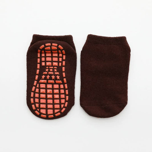 Coffee 6-Pairs Adult Non-Slip Trampoline Socks - Colorful Anti-Skid Floor Socks with PVC Grip Dots, 35-42EU