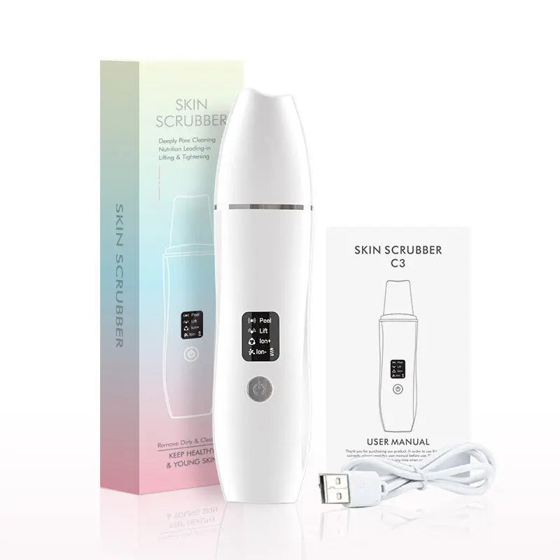 Green Ultrasonic Skin Scrubber - Deep Pore Cleansing Facial Exfoliator with USB Type-C Charging Femina Worldwide