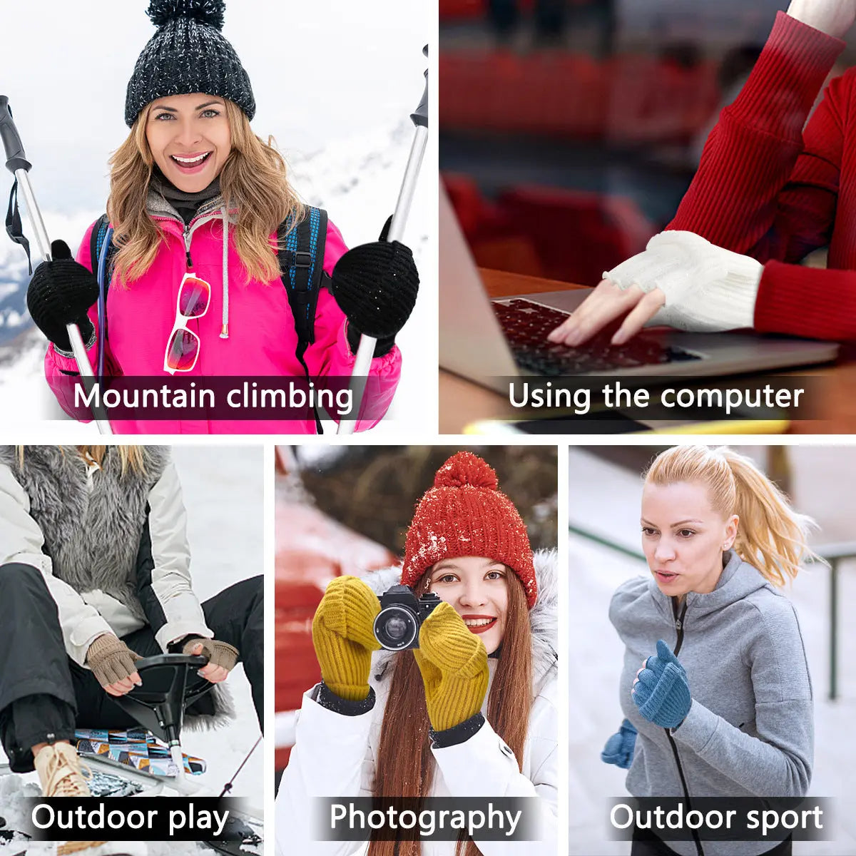Wine Red Winter Convertible Mittens - Warm Knitted 2-in-1 Fingerless Gloves with Flip Top Cover for Cold Weather Femina Worldwide