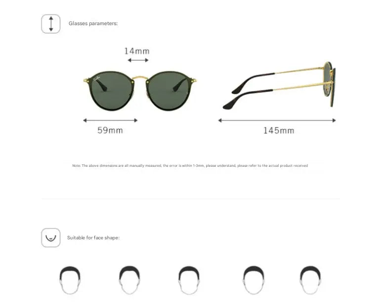 Black Frame Blue Round Sunglasses - Classic Retro Unisex Sunglasses for Driving & Everyday Wear Femina Worldwide