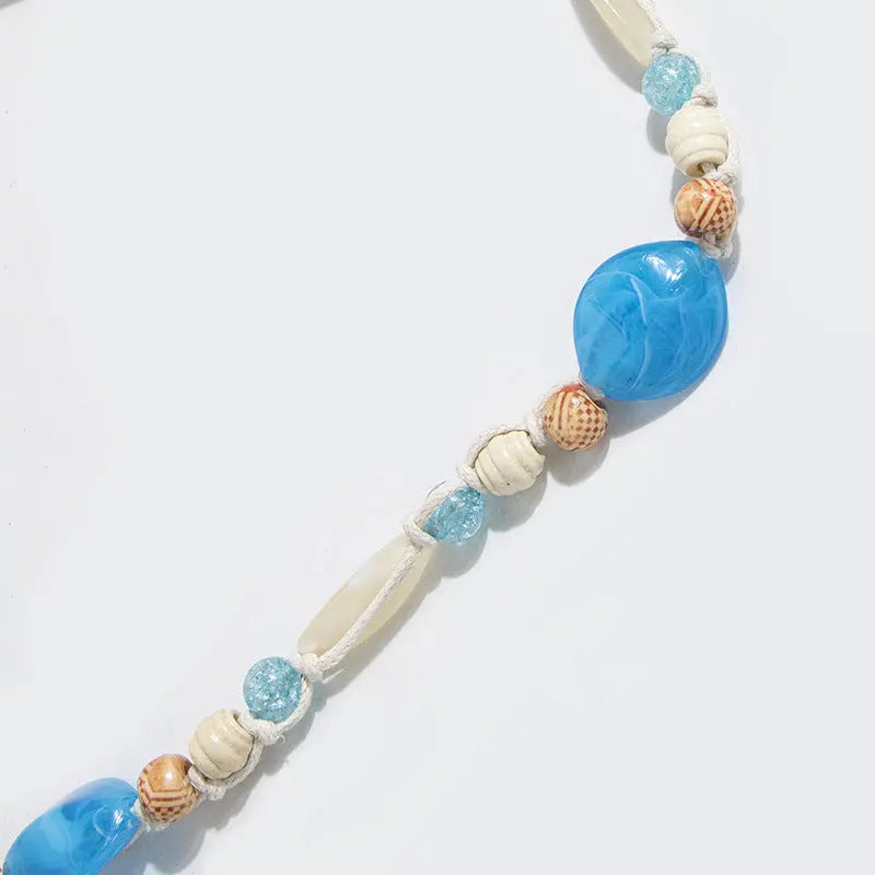 2 PCS Agate Blue Ethnic Style Waist Chain - Beaded Bohemian Belt for Women Femina Worldwide