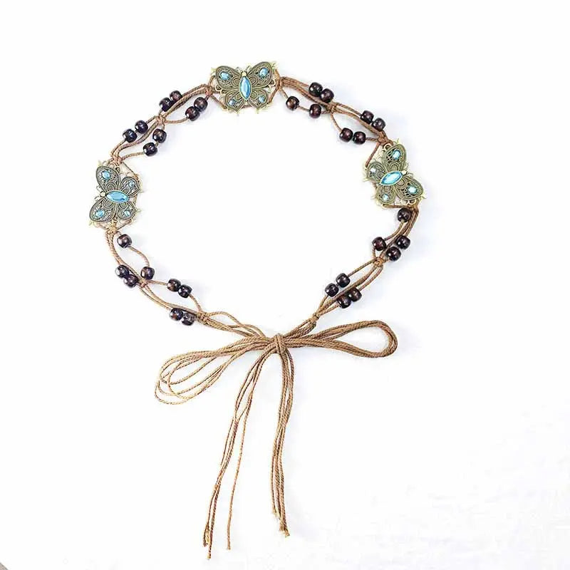2 PCS Butterfly Ethnic Style Waist Chain - Beaded Bohemian Belt for Women Femina Worldwide