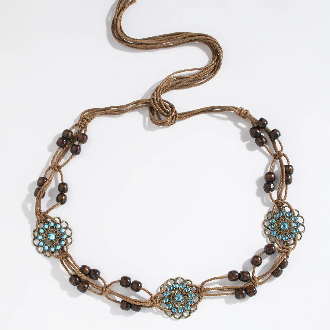 2 PCS Sapphire Wood Beads Ethnic Style Waist Chain - Beaded Bohemian Belt for Women Femina Worldwide