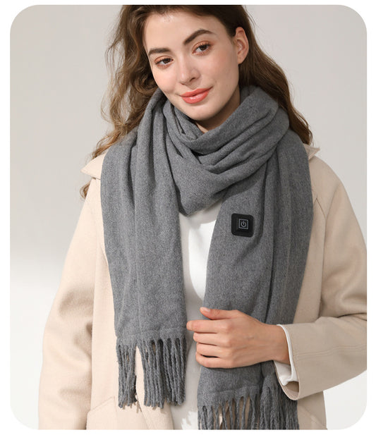 Gray Heated Scarf - Electric Warming Scarf, Winter Outdoor Essential (Without power bank)