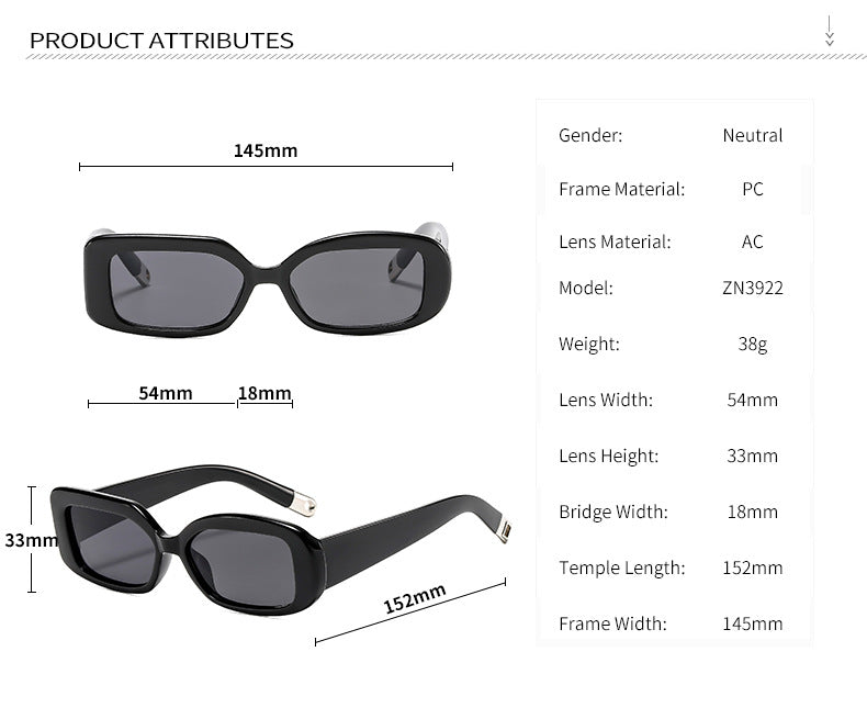 Blue frame blue film 2-pcs Retro Rectangular Sunglasses for Women & Men