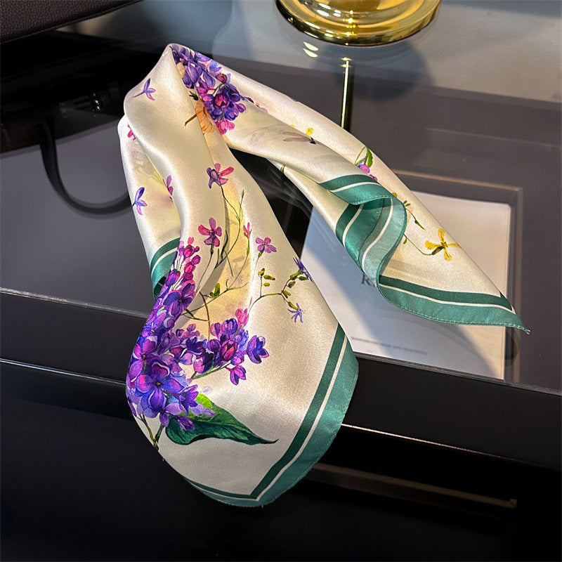Purple flowers Women's silk scarves, accessories for all seasons