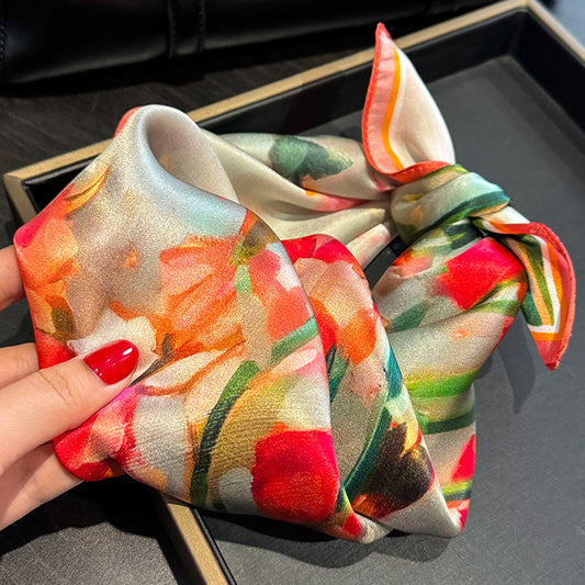 Red flowers Women's silk scarves, accessories for all seasons