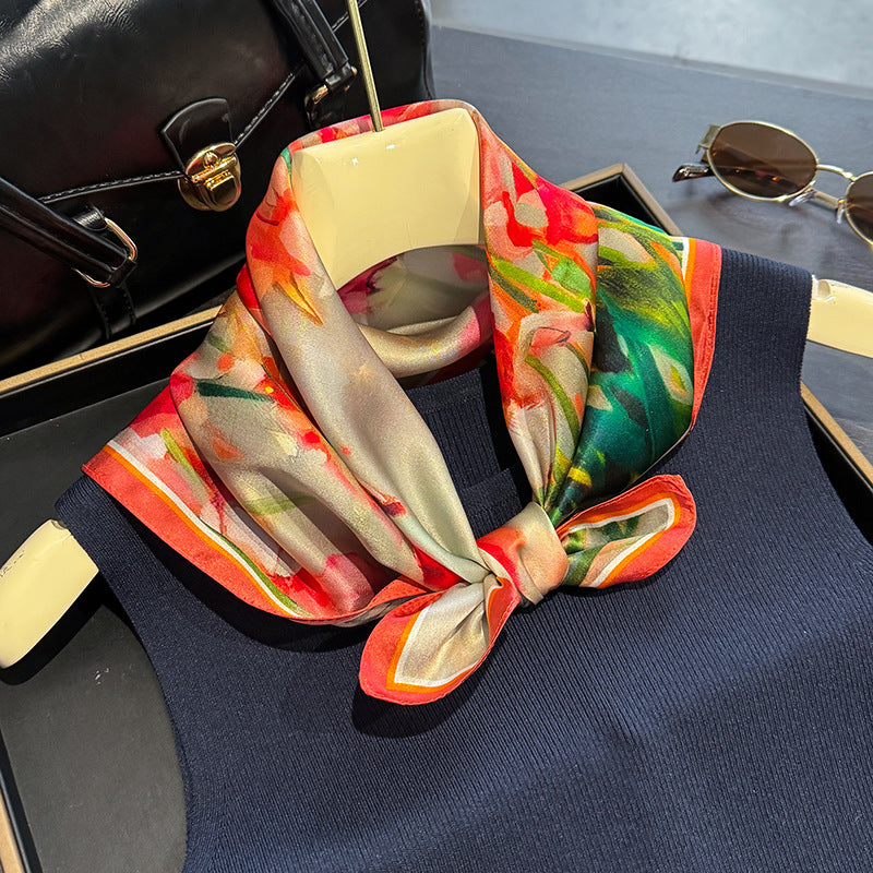 Red flowers Women's silk scarves, accessories for all seasons