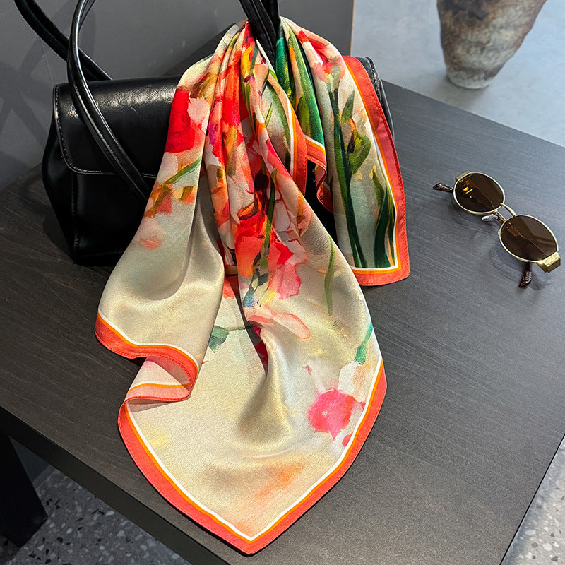 Red flowers Women's silk scarves, accessories for all seasons