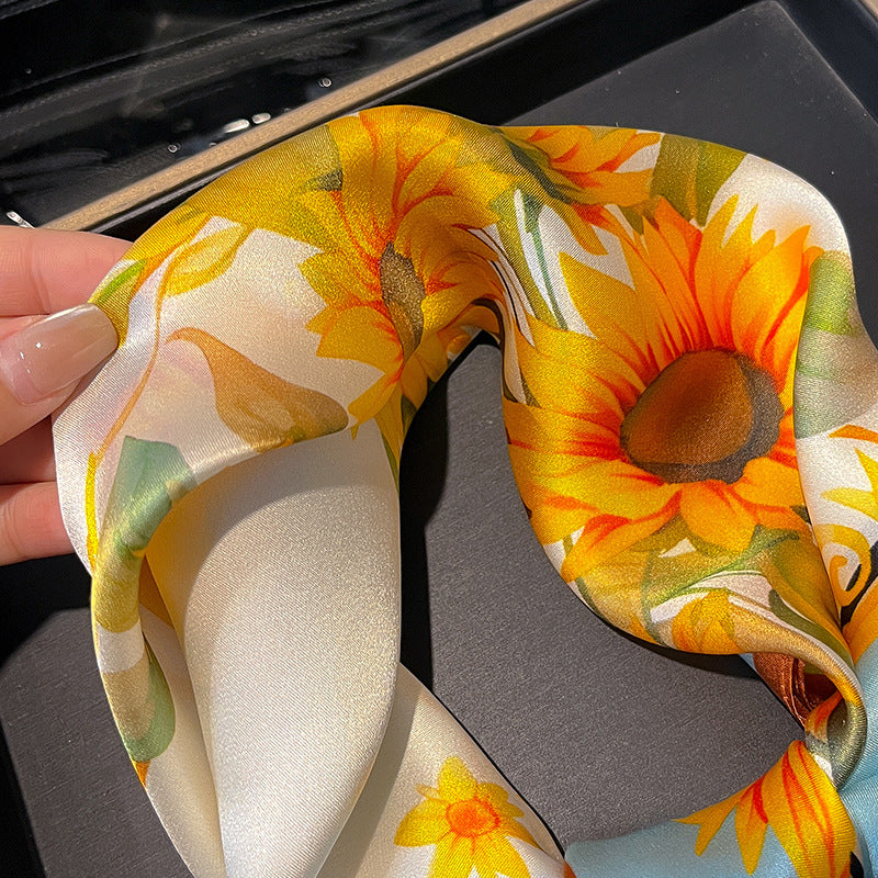 Yellow sunflower Women's silk scarves, accessories for all seasons