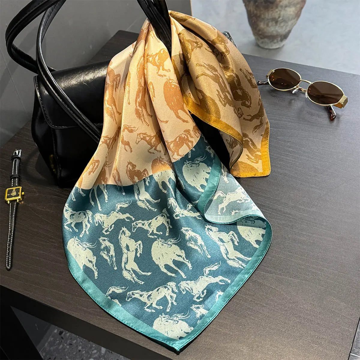 Stitching horse pattern Women's silk scarves, accessories for all seasons Femina Worldwide