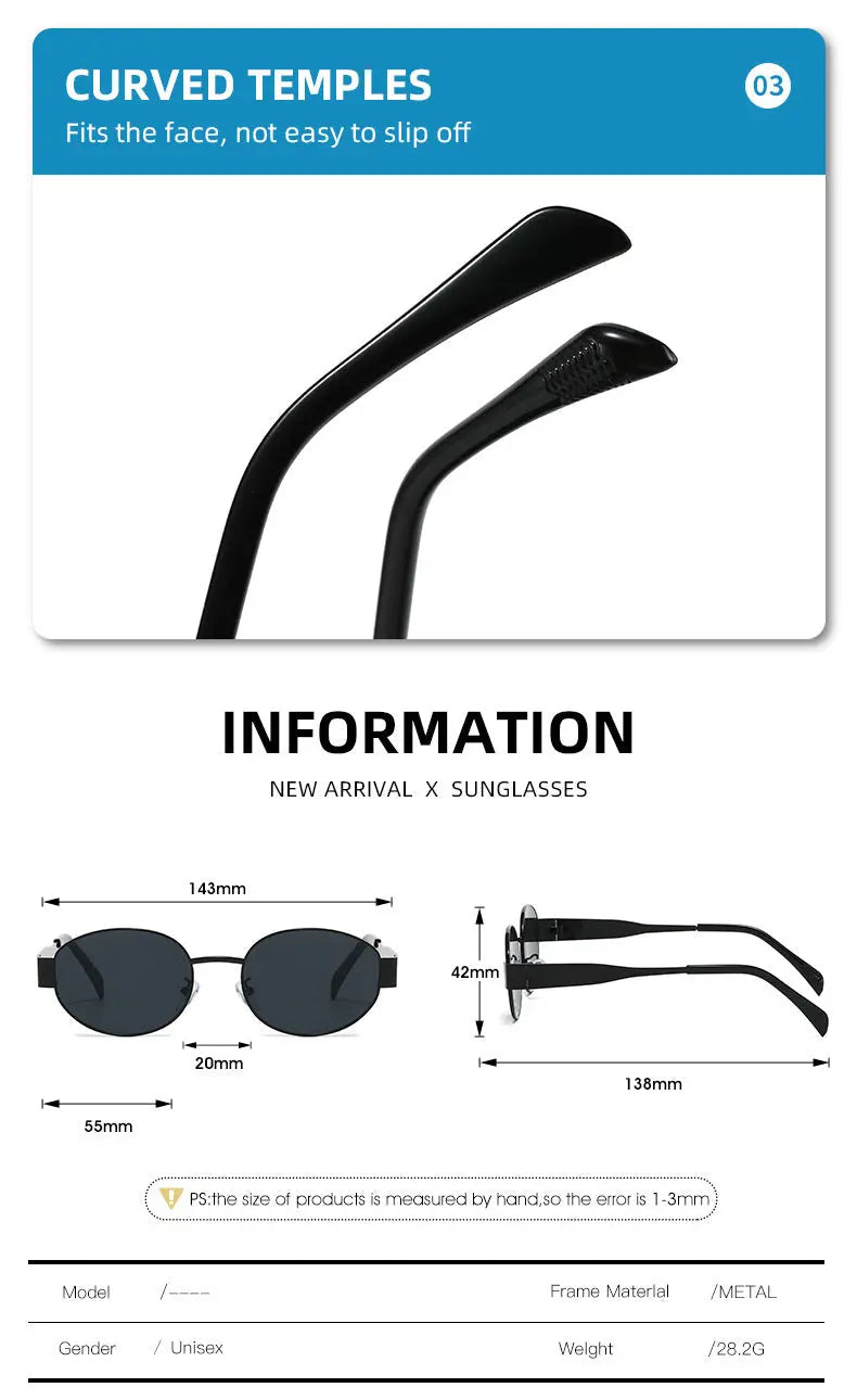 Gold + Black 2-PCS Retro Oval Sunglasses with UV Protection for Men & Women Femina Worldwide
