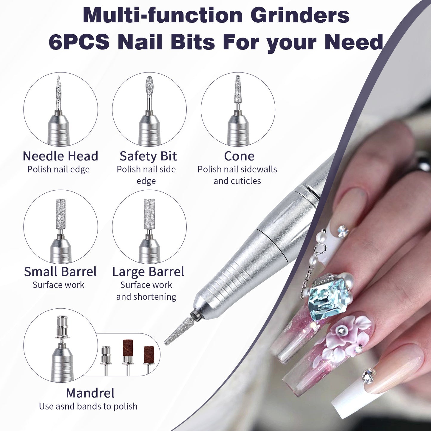 Pink Professional 45000RPM Rechargeable Nail Drill - Portable Electric Nail File for Manicure & Pedicure