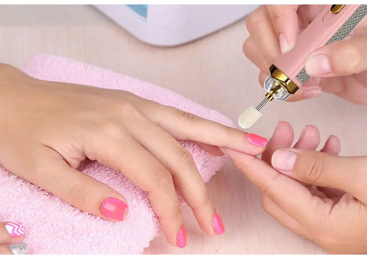 Pink Mini Electric Nail Polisher with USB Charging and 5 Grinding Heads Femina Worldwide