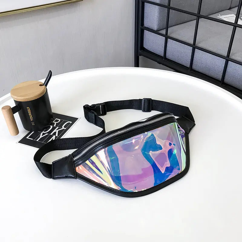 Black Transparent Waist Bag - Shiny Laser Waist Bag Crossbody Bag Femina Worldwide