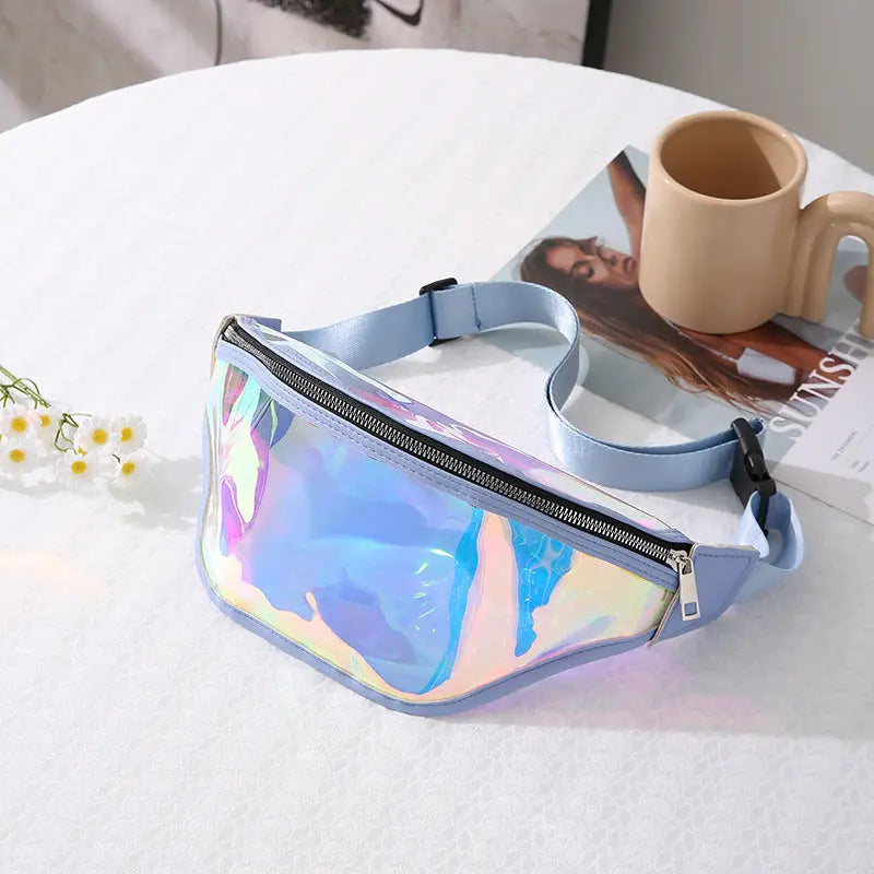 Blue Transparent Waist Bag - Shiny Laser Waist Bag Crossbody Bag Femina Worldwide