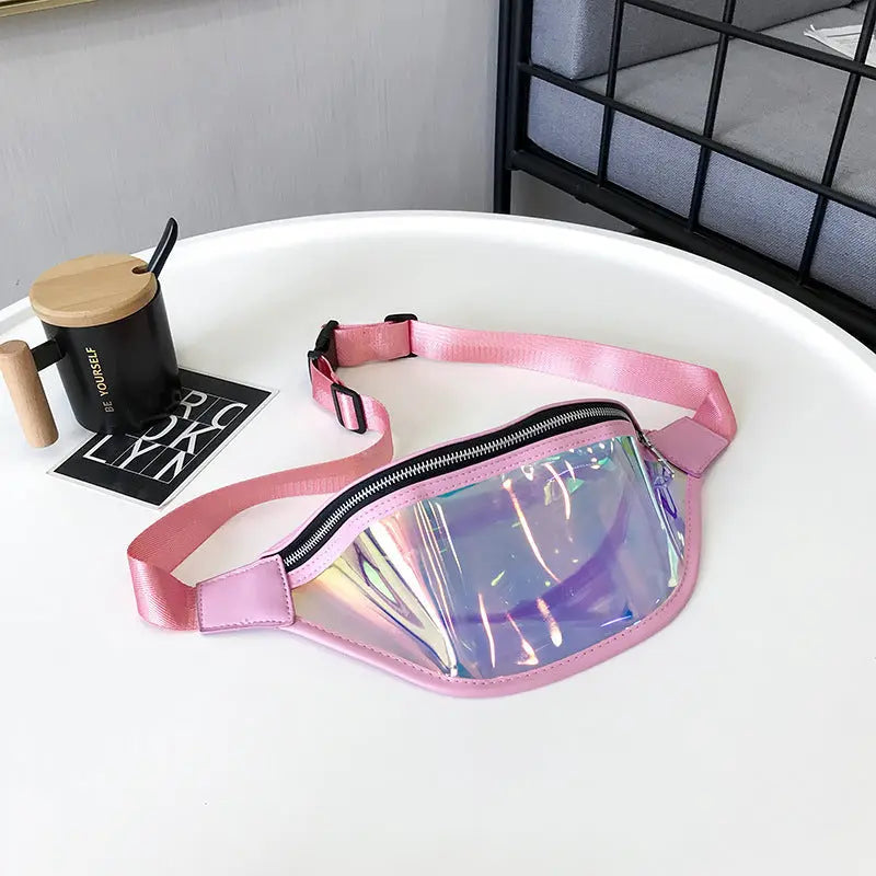 Pink Transparent Waist Bag - Shiny Laser Waist Bag Crossbody Bag Femina Worldwide
