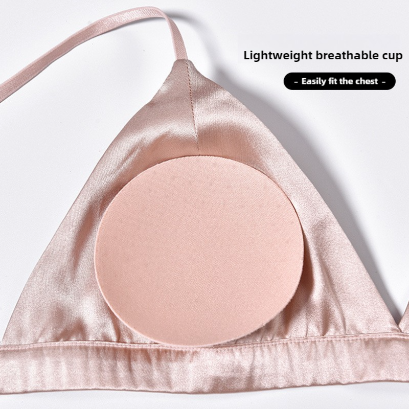 Size L Black French Style Mulberry Silk Wireless Bralette - Triangle Cup Anti-Sagging Bra for Fuller Busts, Lightweight Comfort