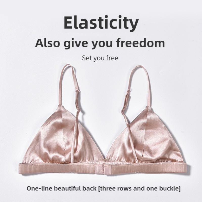 Size M Brown French Style Mulberry Silk Wireless Bralette - Triangle Cup Anti-Sagging Bra for Fuller Busts, Lightweight Comfort