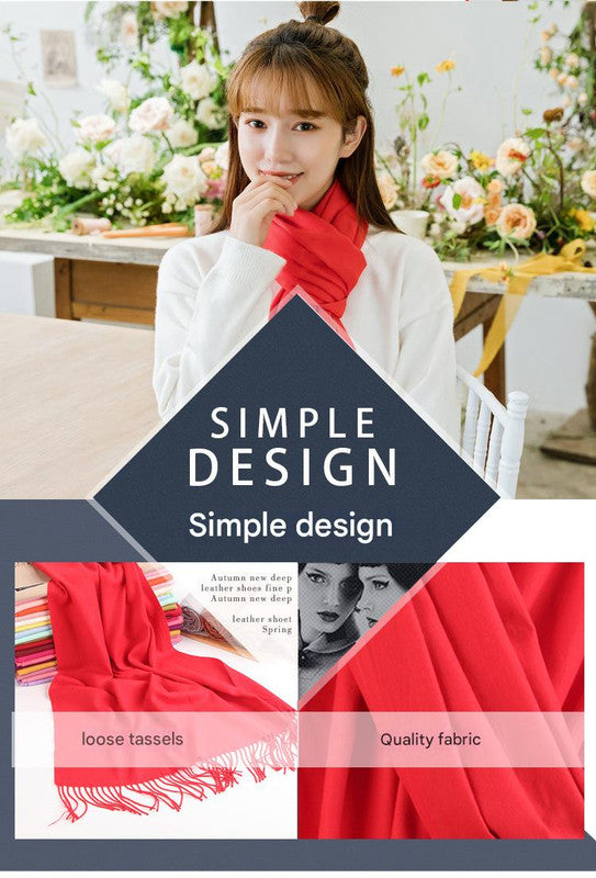 2pc Luxe Soft Imitation Cashmere Scarf - Warm Solid Tone Shawl with Elegant Fringe(Light white)