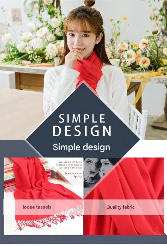 2pc Luxe Soft Imitation Cashmere Scarf - Warm Solid Tone Shawl with Elegant Fringe(Light white) Femina Worldwide