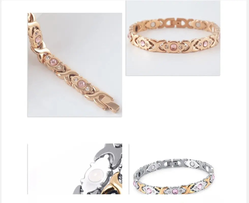 Magnetic Therapy Bracelet - Anti-Allergy Jewelry with Gemstone Design and Health Benefits(Rose Gold) Femina Worldwide